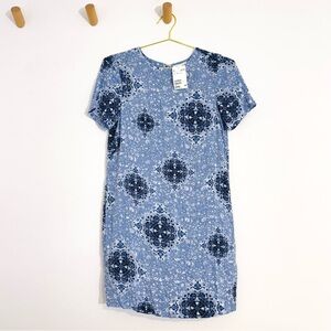 H&M Blue Floral Short Sleeve Mini Dress Geometric Medallion Babydoll Y2K NWT 2